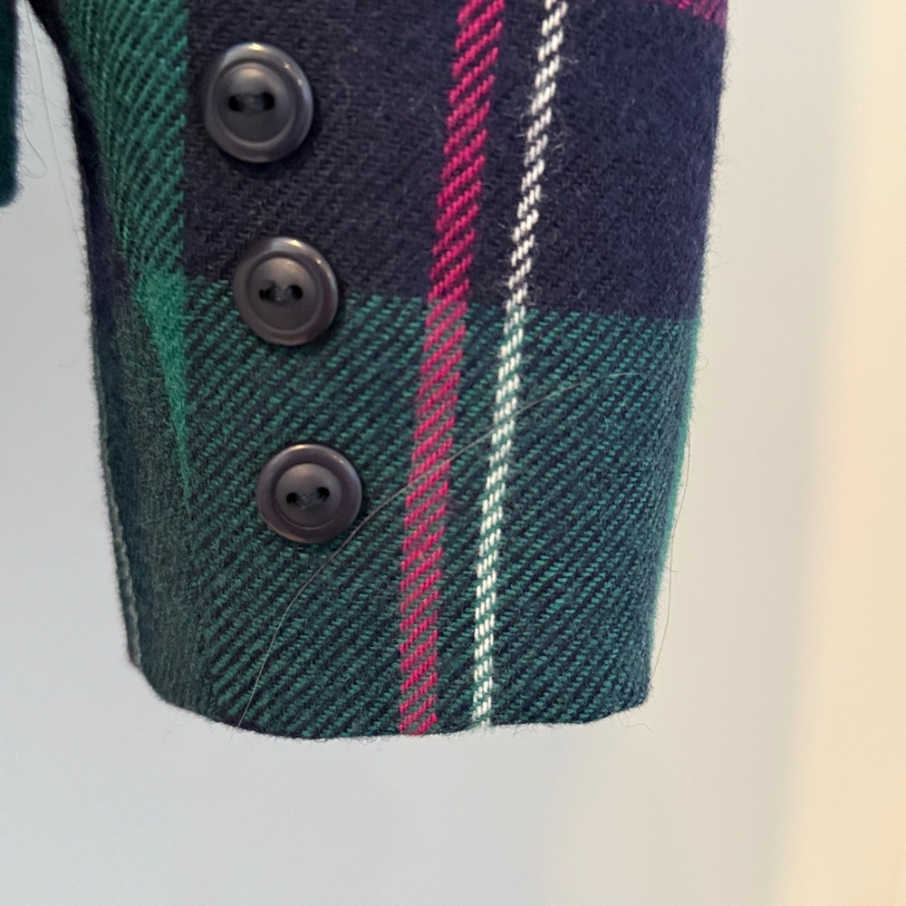 Vintage 80s Plaid Wool Blend Blazer – Teal Green Navy Pink – Petite Size 10 - Picture 7 of 15